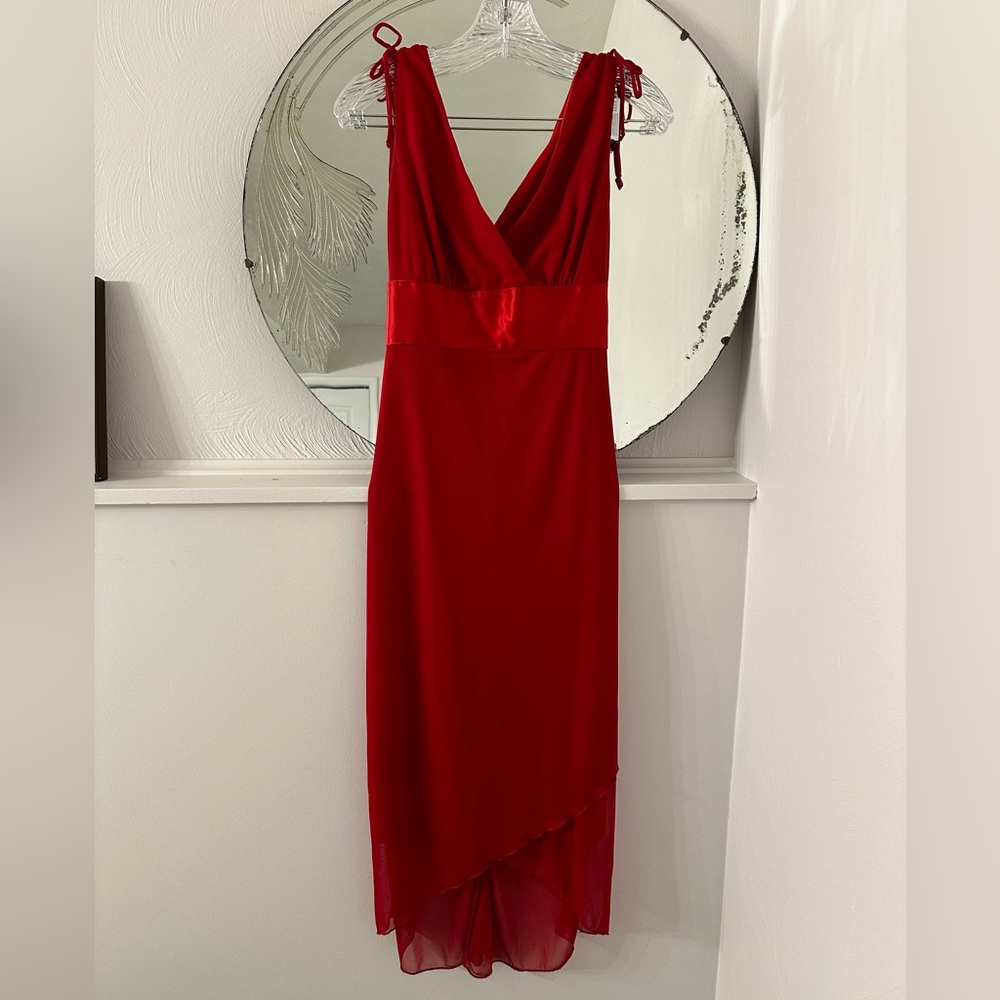 Vintage Y2K Ruby Rox Asymmetrical Hem Red Midi Dress, Size Medium